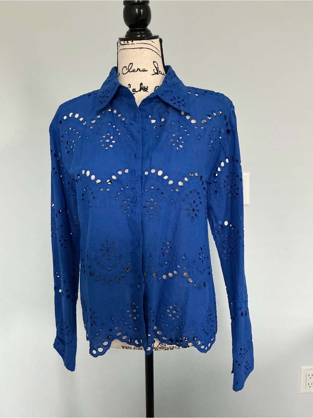 Adiva Royal Blue Eyelet Button-Down Shirt